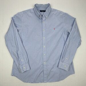 Ralph Lauren Mens XL Blue Gingham Cotton Long Sleeve Button Down Shirt
